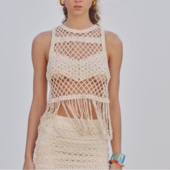 Zara limited edition crochet cotton fringed top - Picture 2 of 11